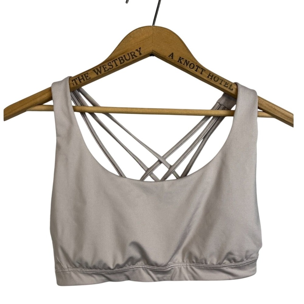VICTORIAS SECRET Sport Bra Size Medium Strappy Cross Back Beige Removable Pads